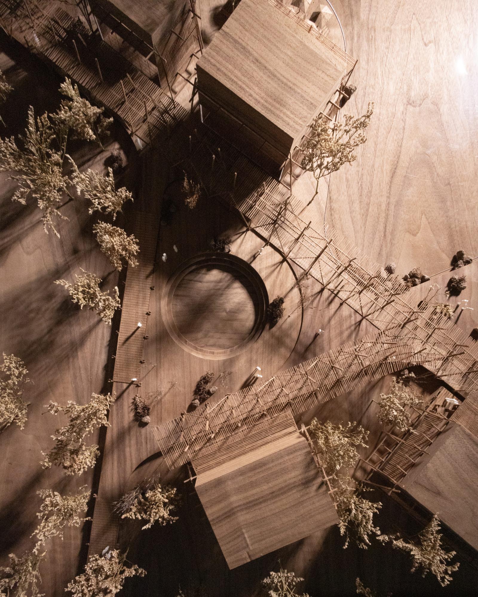 Arborea 1:200 Site Model - This model represents Arborea, a mixed-use development in San Bernardino, Paraguay, designed to interweave wellness, landscape, and community life. Constructed from hand-cut balsa and walnut woods, it expresses the project’s material sensitivity and structural lightness. Rooted in regional techniques and tactile traditions, the model reflects how architecture can cultivate a profound connection between environment, culture, and contemporary experience. 