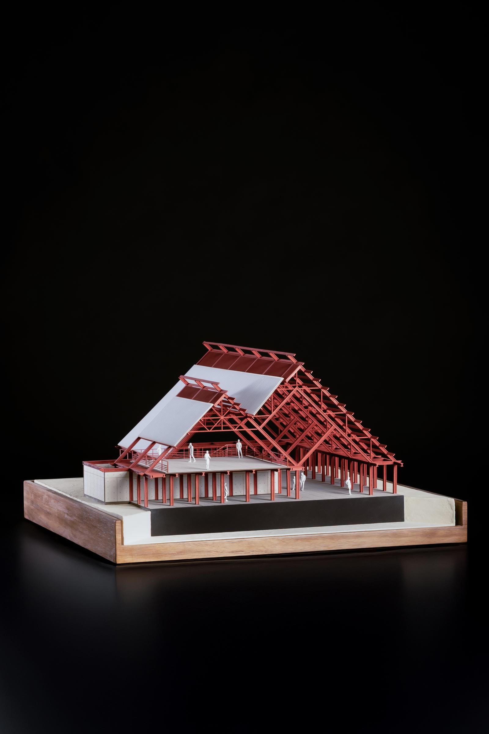 Multipurpose Building, part of the Sports Complex La Paz
•⁠ ⁠Scale: 1:75
•⁠ ⁠Model type: Structural study model
•⁠ ⁠Materials: Cardboard, wood, and spray paint
