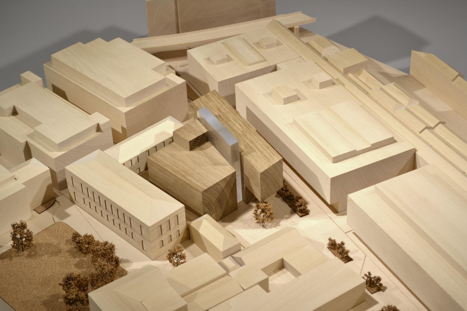 Timber site model massing at 1:500 scale