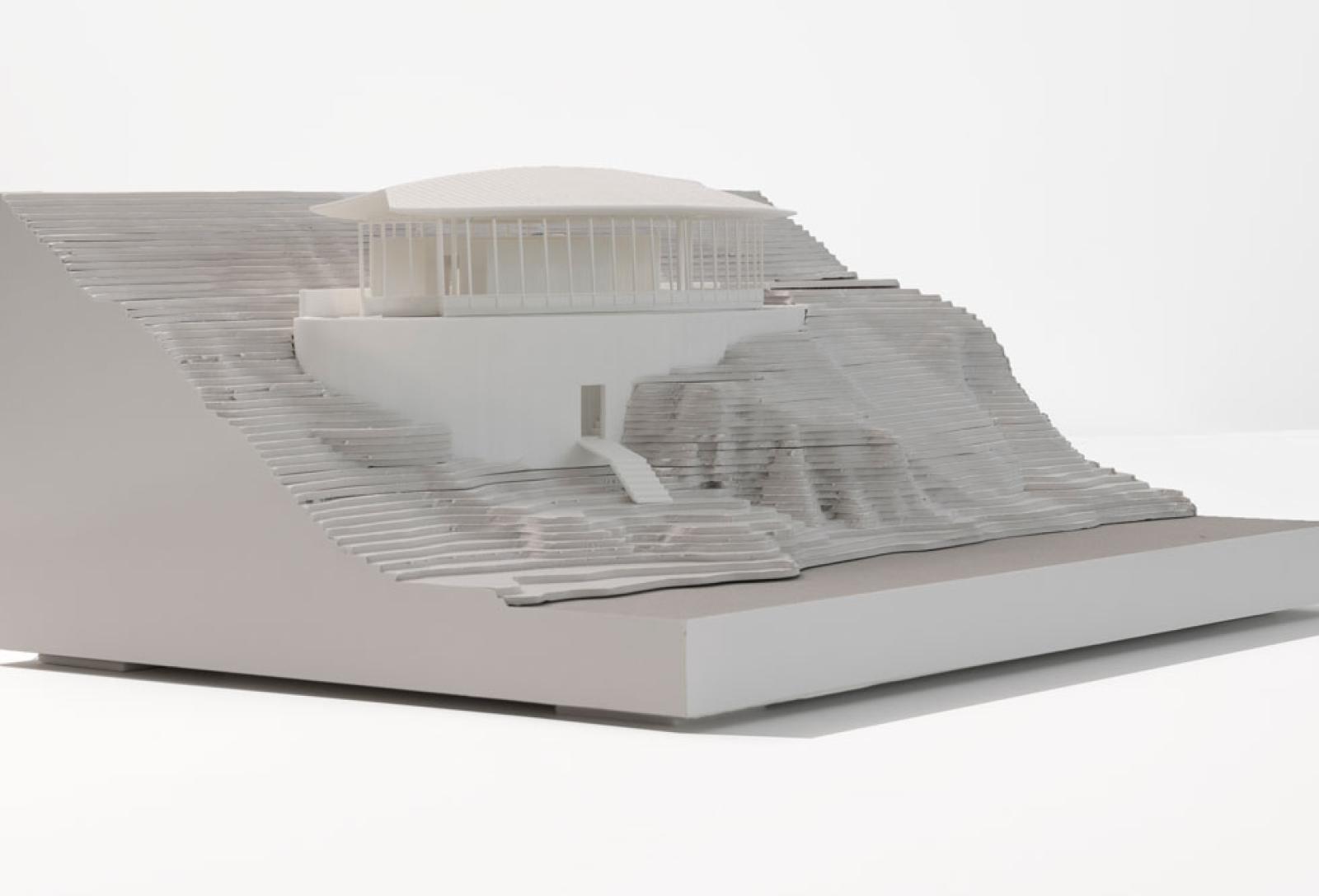 House in the River. Study Model.
Cardboard, foam core & 3D Printed PLA. Scale 1:75