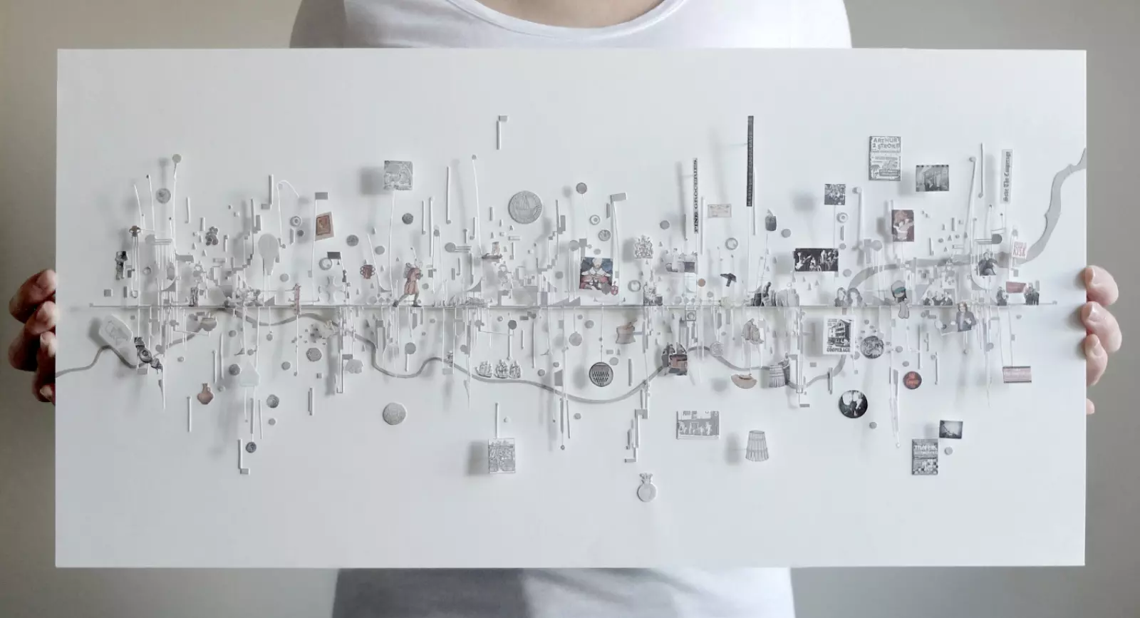 Abstract paper timeline showcasing the history of the Cooperage - one of Newcastle's oldest buildings