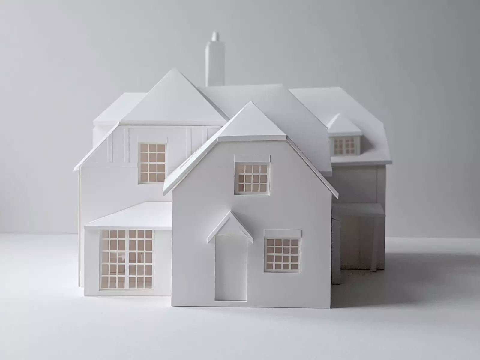 1:50 paper model designed for maximum flexibility. All the elevations are designed to fold down, the roofs lift off, and the first floor is removable so every room can be viewed