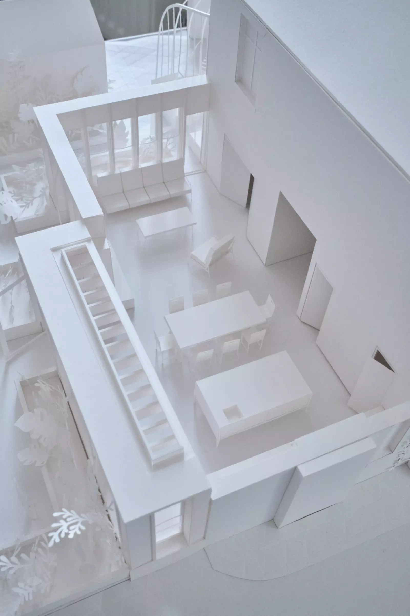 1:50 paper model produced for Joe & Co Architects. A section of roof was designed to be removable to reveal the interior