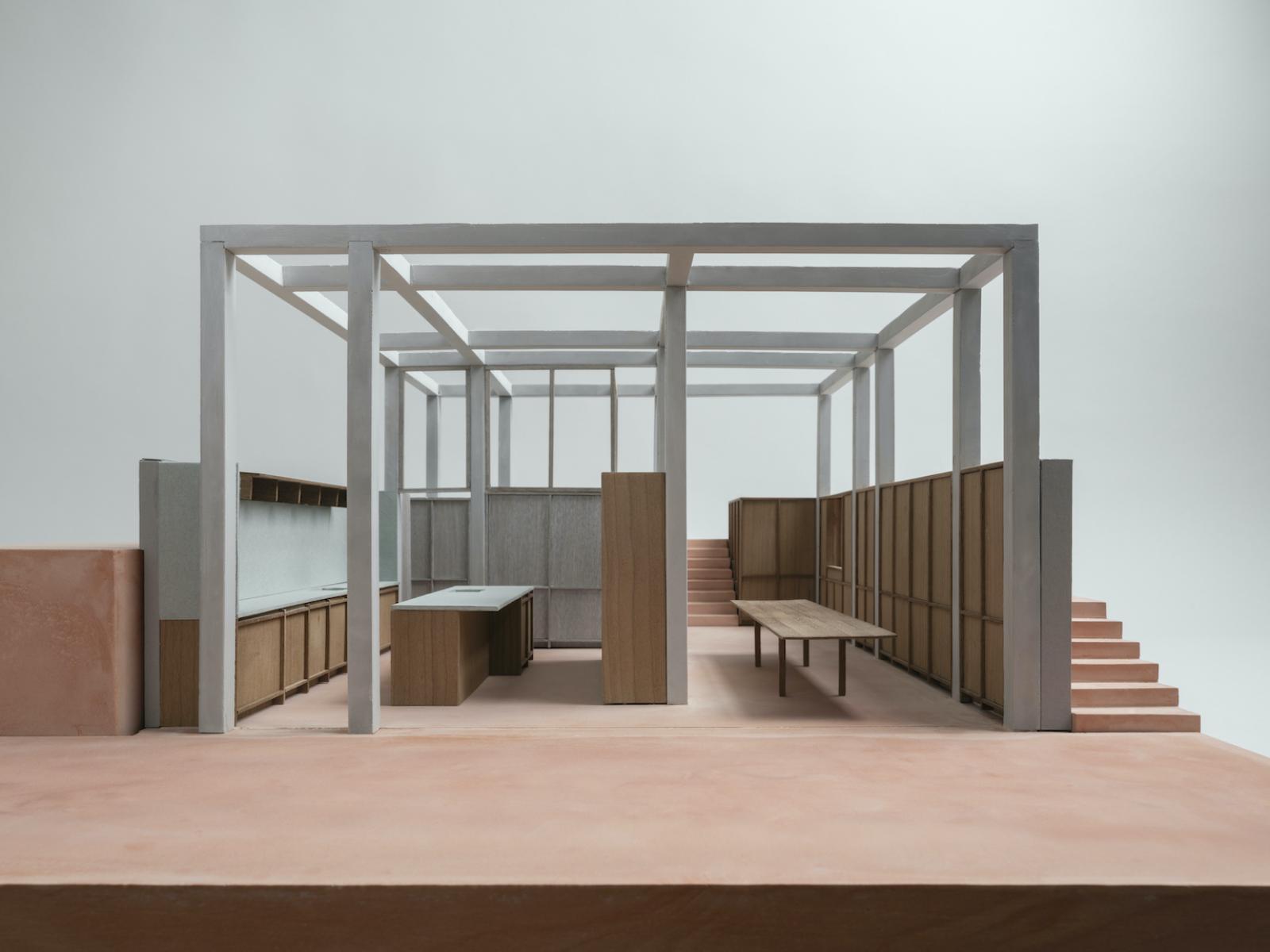 1.20 Interior of Alberon Gardens. Plaster cast, grey board, timber veneer.