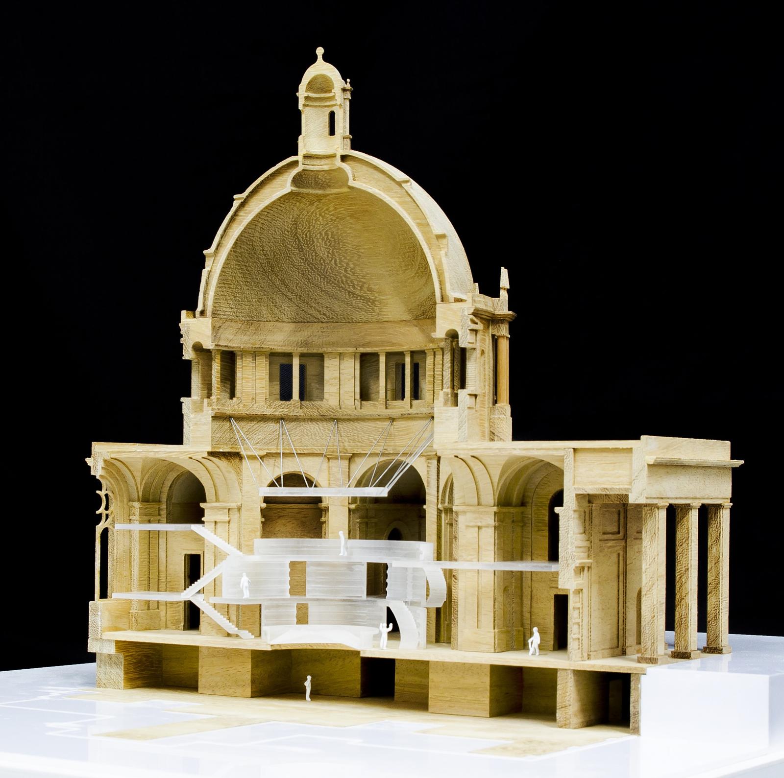 Model section made of Iroko wood in section, architects: Jose Manuel Rodríguez and Germán Delgado