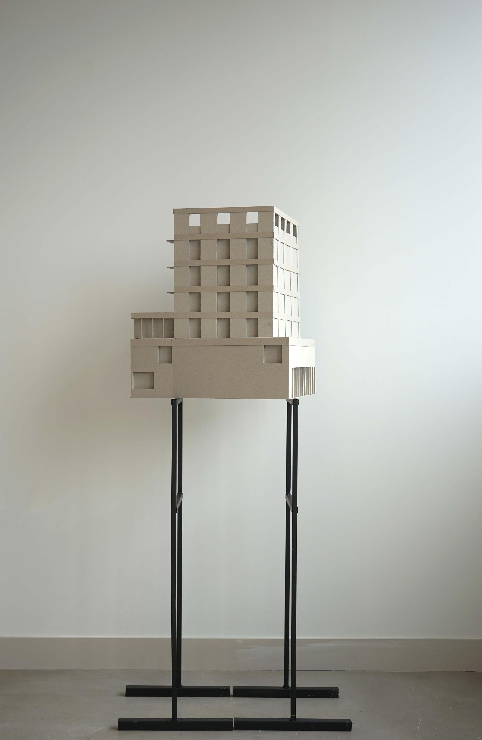 1:50 Building model of Mare Street

Grey board existing and proposed building model, sited on two steel plinths.