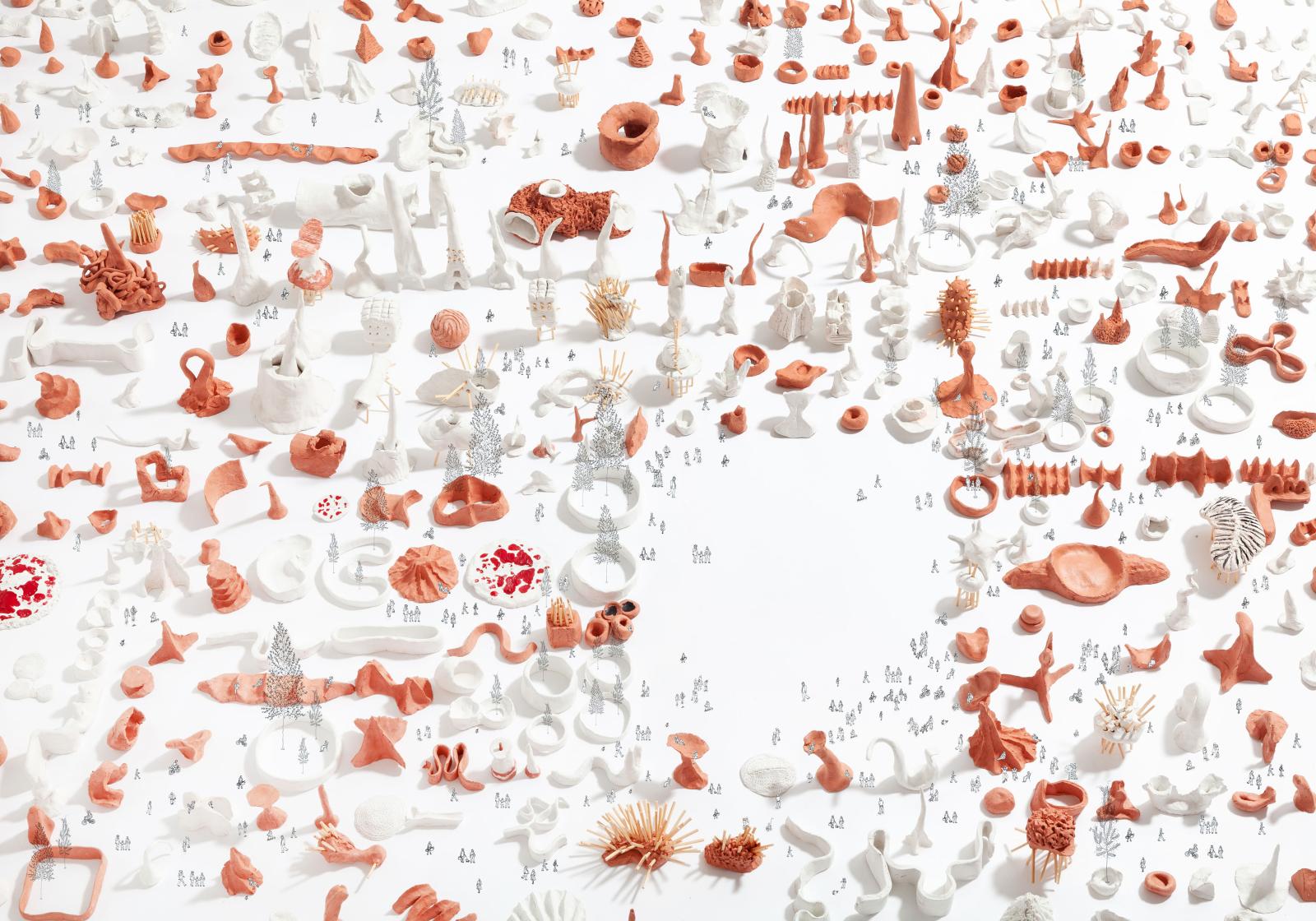 'Mud City', clay models + pen drawing