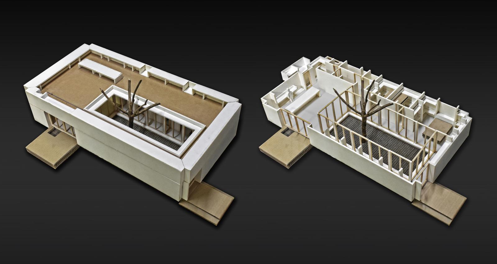 Project: Infiltrated Patio 
Type: Working model
Scale: 1:50
Materials: Foamboard, Basswood, Cardboard