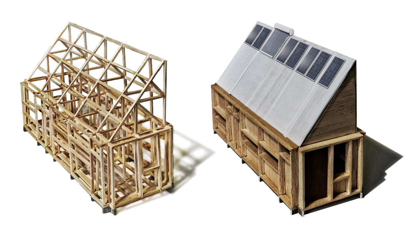 Project: Wood prototype hut 
Type: Structure and final model
Scale: 1:50
Materials: Basswood, Polycarbonate