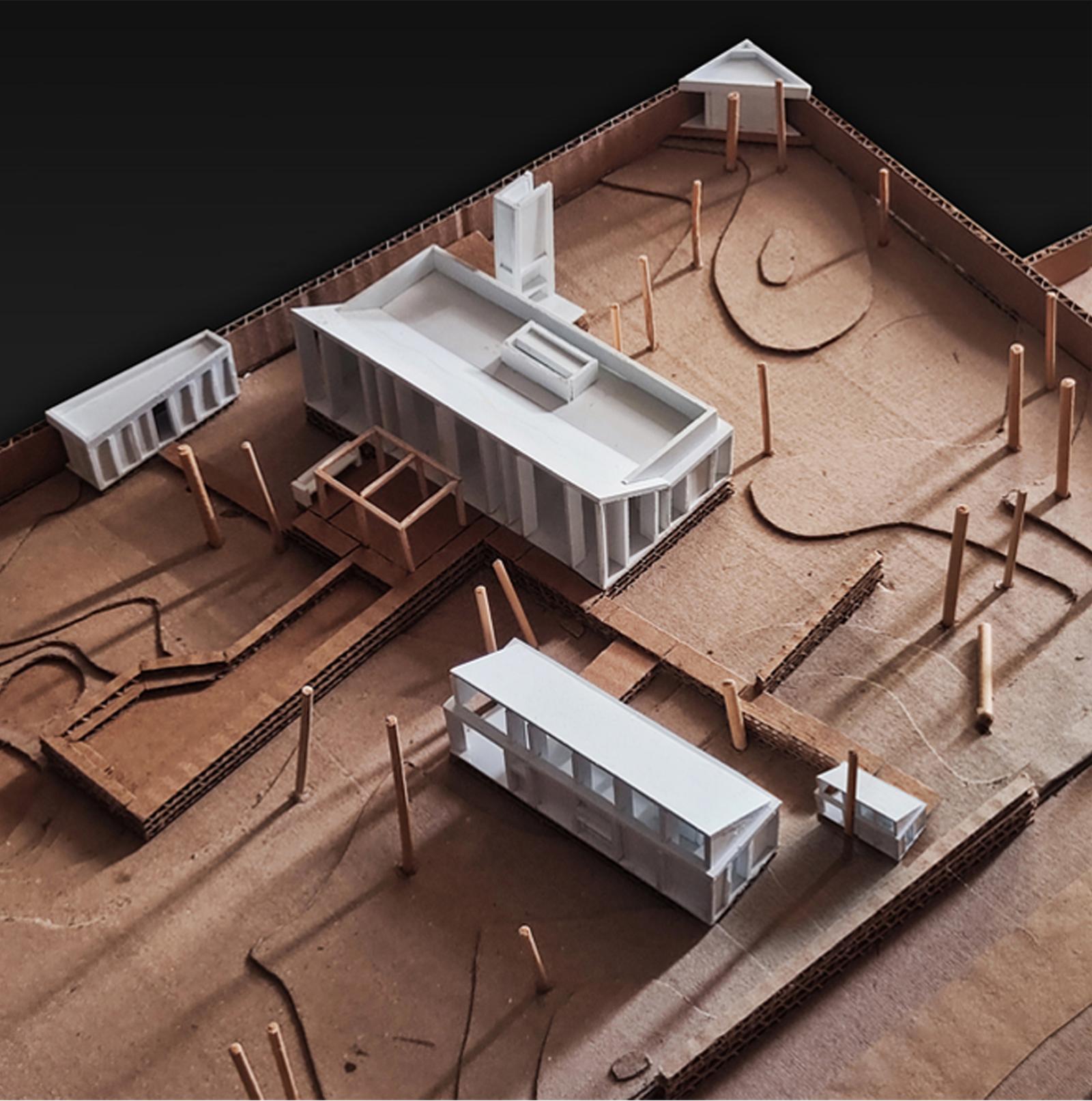 Project: Interconnected Pavilions
Type: Site model
Scale: 1:125
Materials: Cardboard, Trovicel