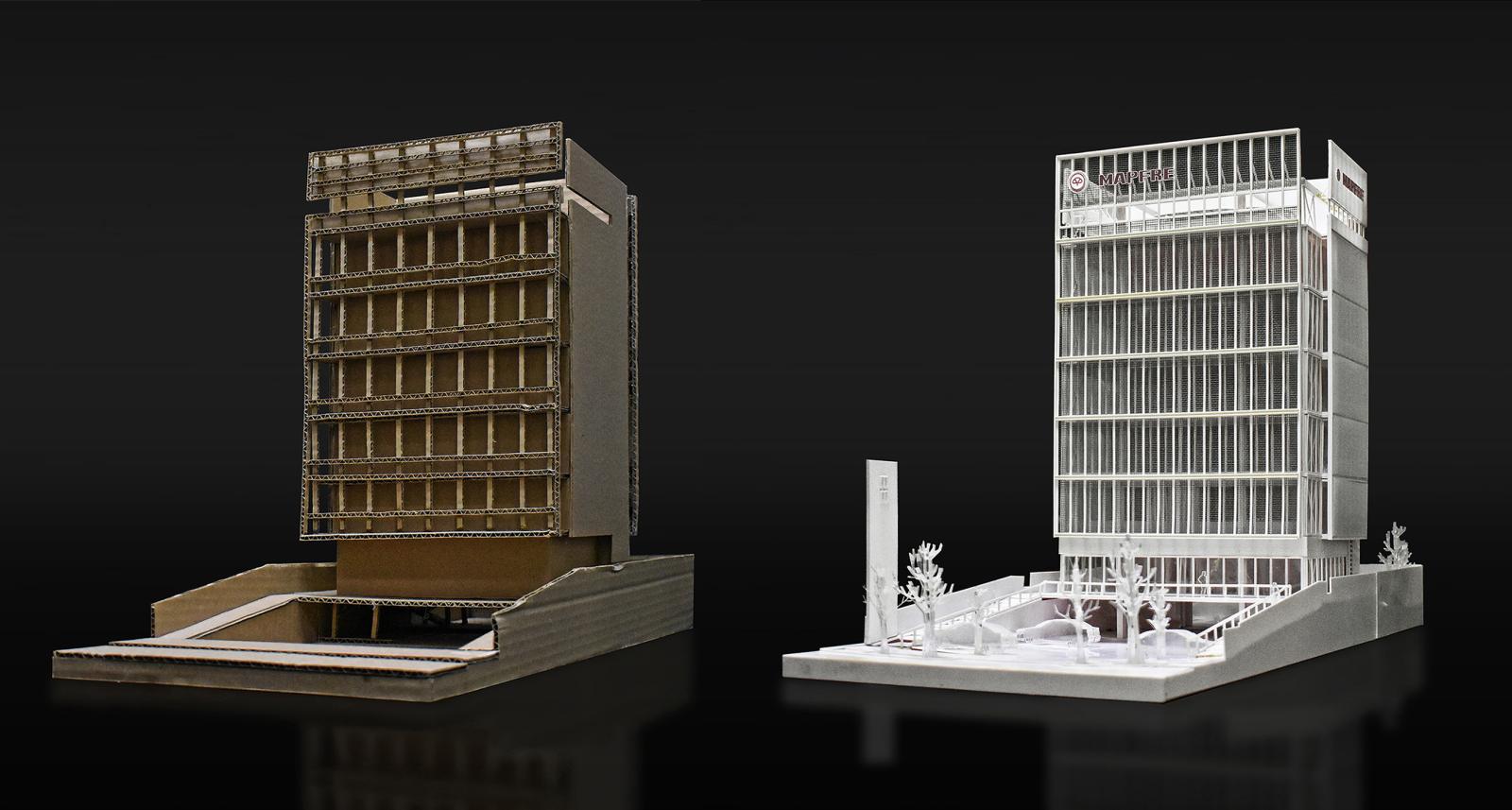 Project: Lookout Scaffolding: Mirador Montejo office building 
Type: Working and final model
Scale: 1:75
Materials: Cardboard, Styrene