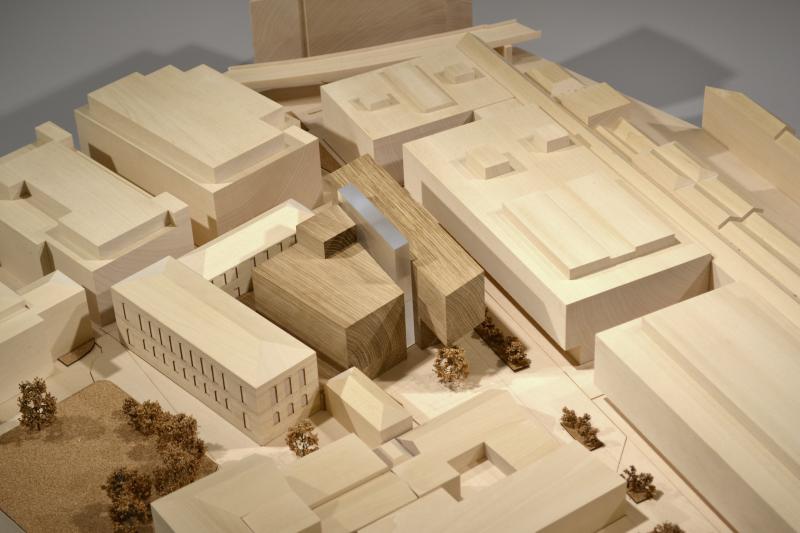 Timber site model massing at 1:500 scale