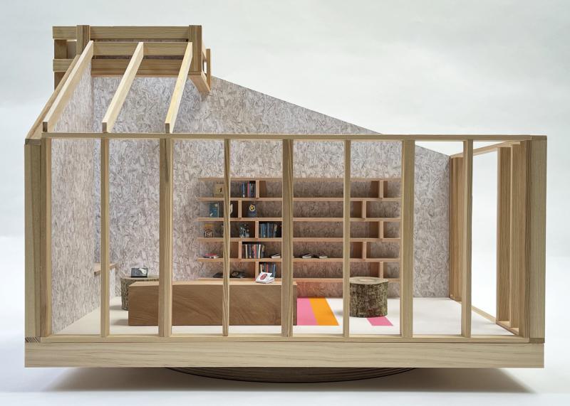 Book House Model @ 1:10 book exchange & reading room - urban timber, OSB Zero linings.