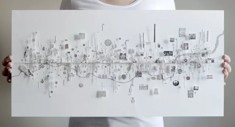 Abstract paper timeline showcasing the history of the Cooperage - one of Newcastle's oldest buildings