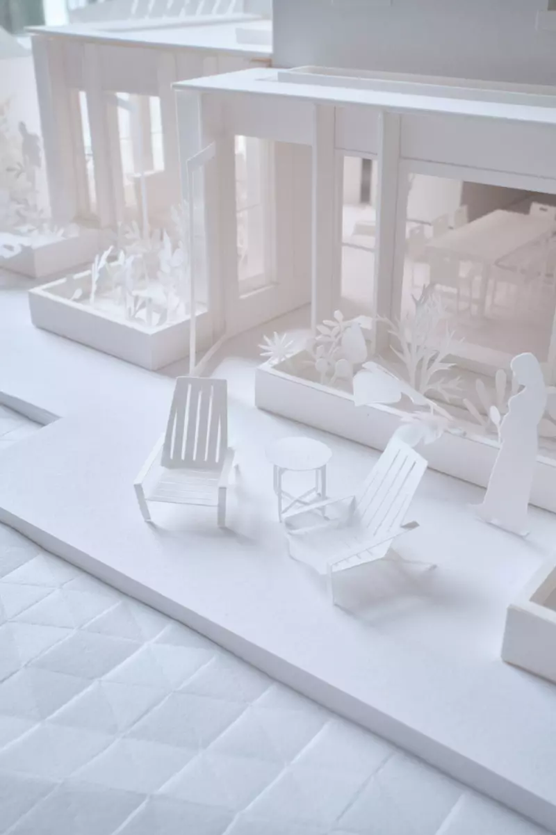 1:50 paper model produced for Joe & Co Architects. Furniture, plants and people bring the project to life and provide an enhanced sense of scale