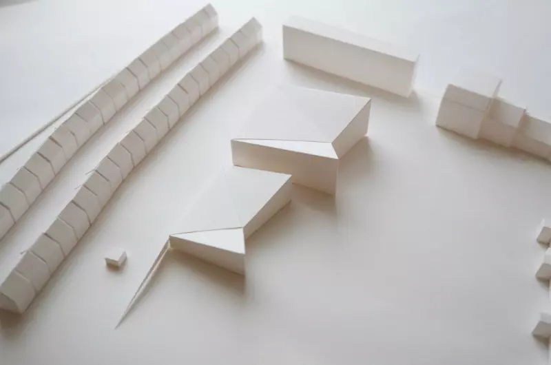 1:500 paper massing model, used to test early design ideas