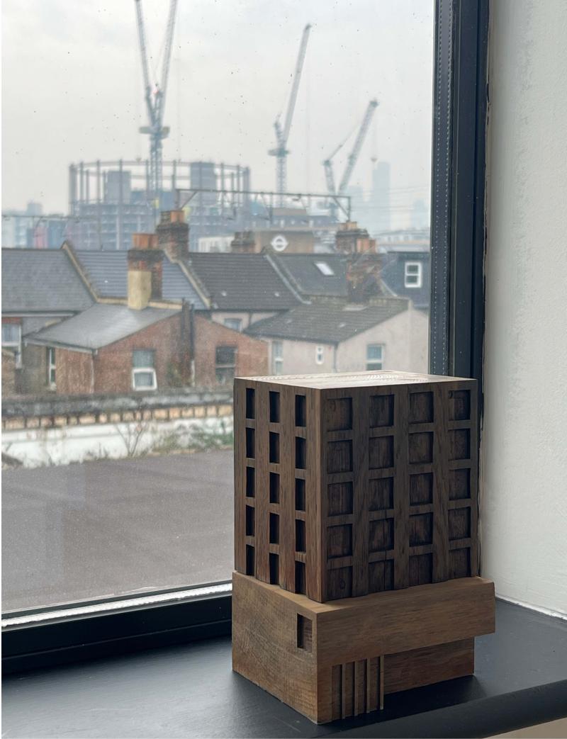 1:200 Building model of Mare Street

Fumed European Oak model, sited on a window cill looking out to its site.