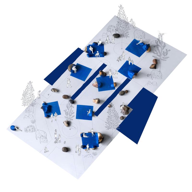 'Camden Highline Pocket Park', MDF, pebbles, acrylic paint + pen drawing