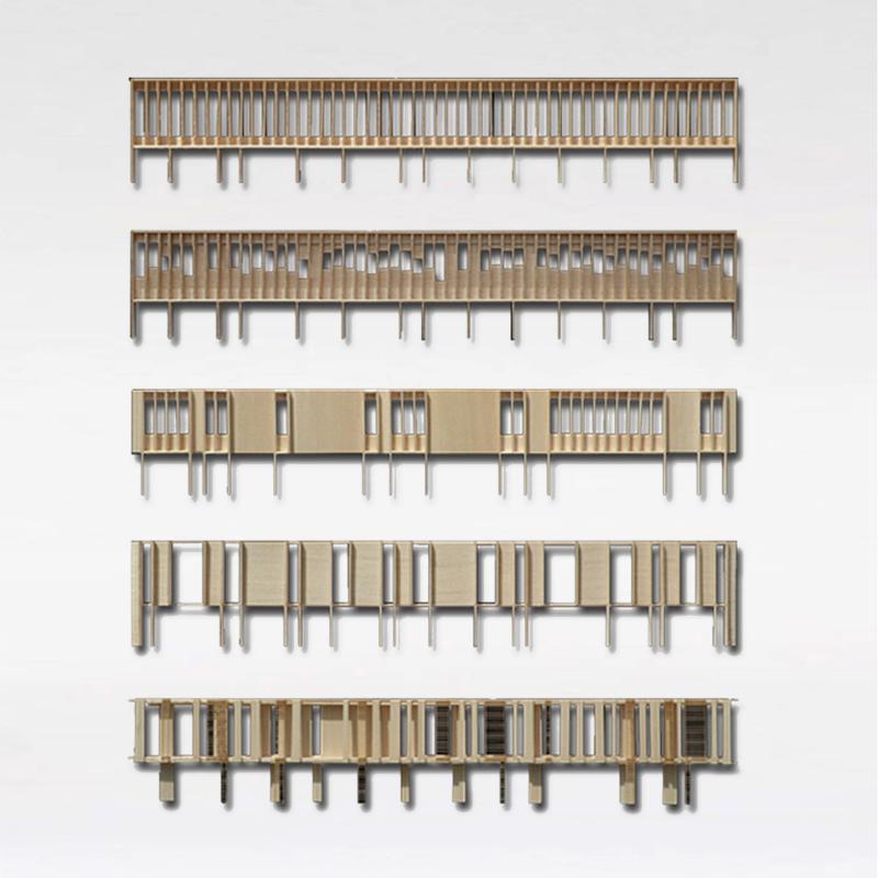Project: Arboreal Platform, Low-impact timber rainforest center
Type: Facade study models
Scale: 1:100
Materials: Basswood