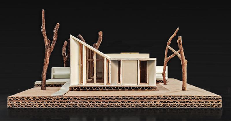 Project: Interconnected Pavilions 
Type: Main Pavilion model 
Scale: 1:75
Materials: Cardboard, Basswood