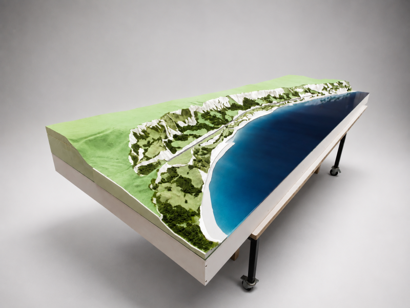 1:1000 scale, full colour landscape model illustrating Folkestone Warren for Network Rail.